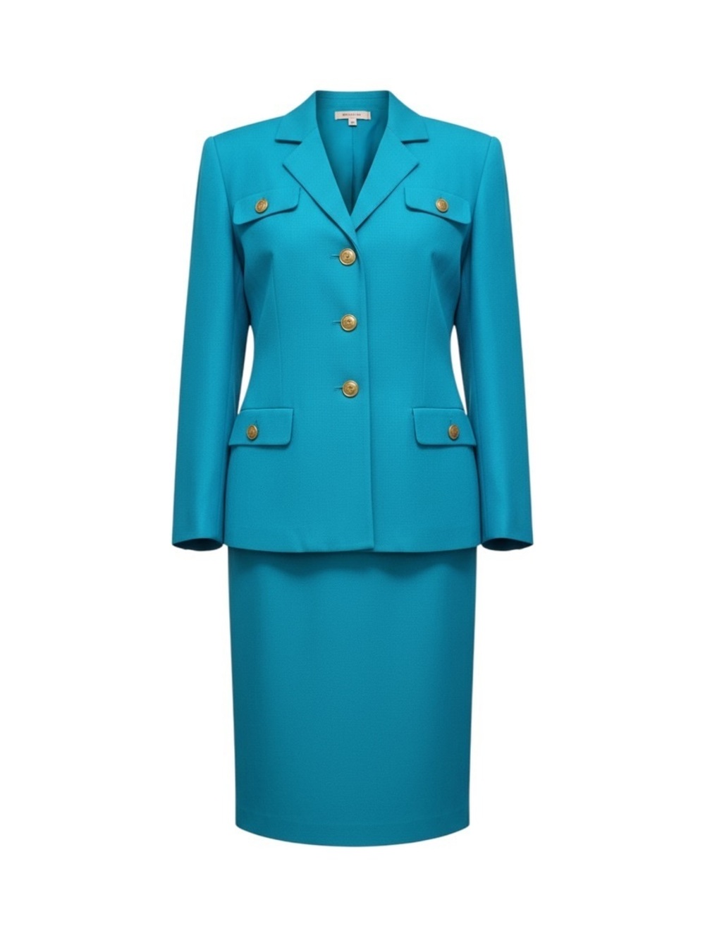 Doncaster Vintage Turquoise Gold Button Skirt Suit